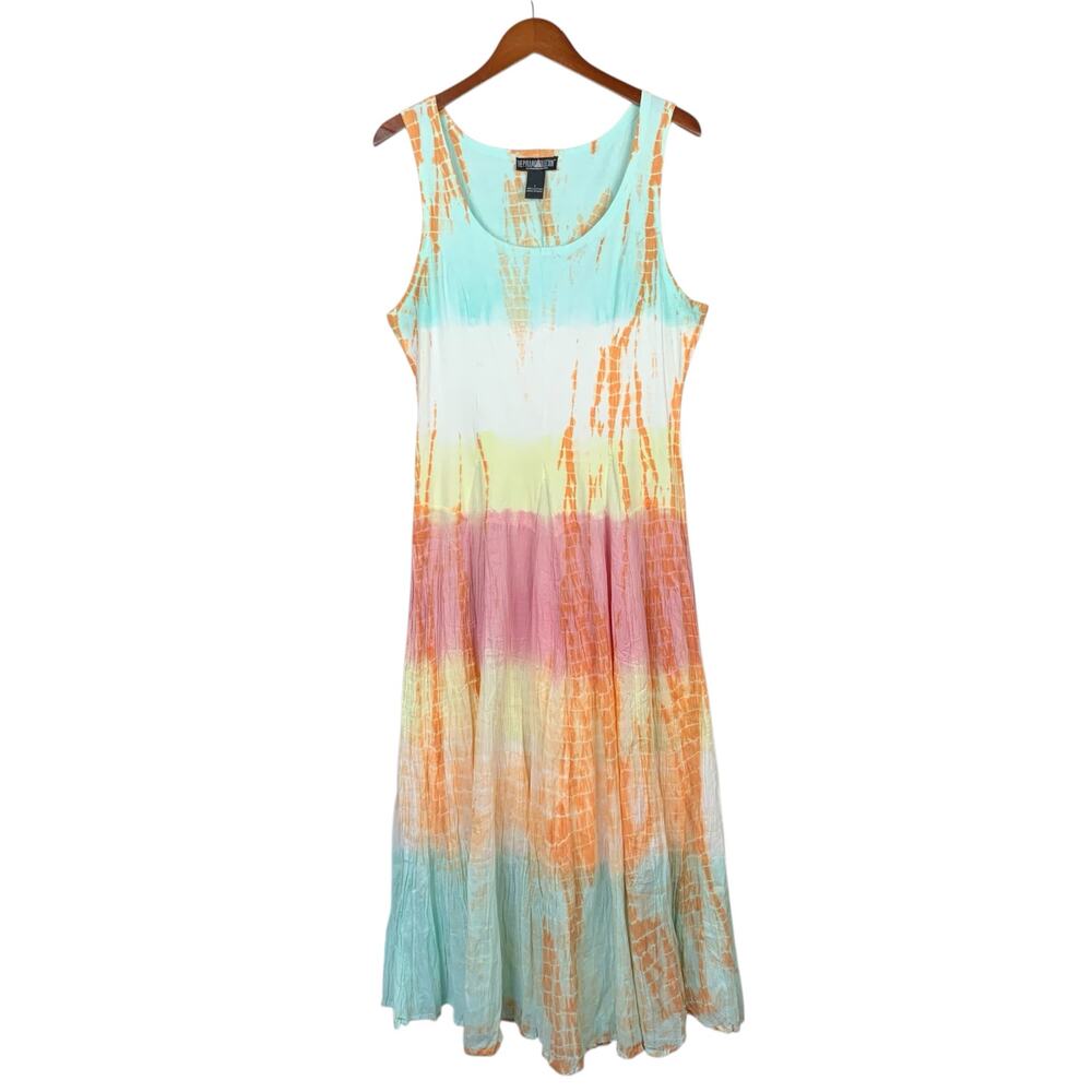 The Pyramid Collection Tie Dye Maxi Dress Sleeveless Colorful Cotton Women's L